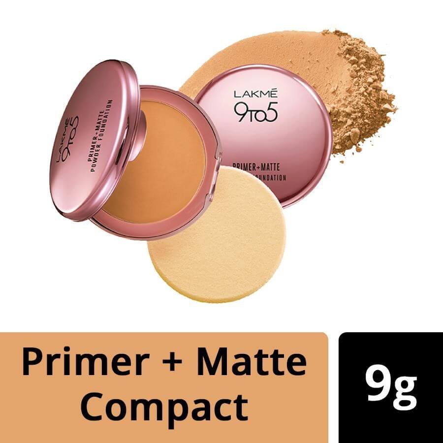 Lakme 9 to 5 Primer + Matte Powder Foundation Compact, 9 g Honey Dew